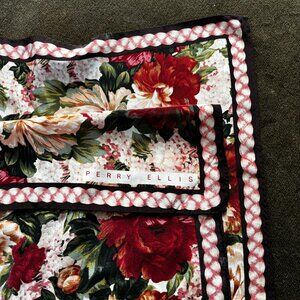 Vintage Long Perry Ellis Red Floral Silk Scarf 15" x 58"